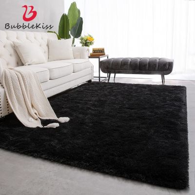 Bubble Kiss Modern Soft and Fluffy Car Black Fluffy Home Decor Car For Living Room Rectangular Plush Area Rugs For Bedroom