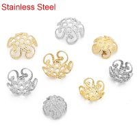 50pcs Stainless Steel Flower Beads End Caps 8mm 10mm Metal Gold Color Spacer Beads for Earring Necklace Jewelry Making Findings Beads