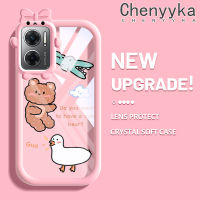 เคส Chenyyka สำหรับ Xiaomi Redmi 10 5G Redmi Note 11E 5G Redmi 11 Prime 5G เคสการ์ตูนหมีน่ารักลายสัตว์น่ารักเลนส์กล้องถ่ายรูปปิศาจน้อยน่ารักเคสโทรศัพท์โปร่งใสเคสห่อหุ้มซิลิโคนนิ่มกันกระแทก