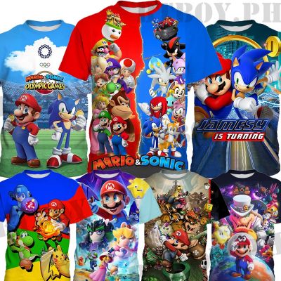 3-13 Years Old&nbsp;Sonic And Mario Bros T-Shirt For Kids&nbsp;Summer Short Sleeve Boys Girls Tops Casual Shirts