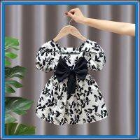 Limited Time Clearance Childrens Clothing 1-8 Years Old Baby Girl Short-Sleeved Cotton Floral Pattern Puff Sleeve Bow Dress Princess Pettiskirt Summer Korean Version Fashion Children