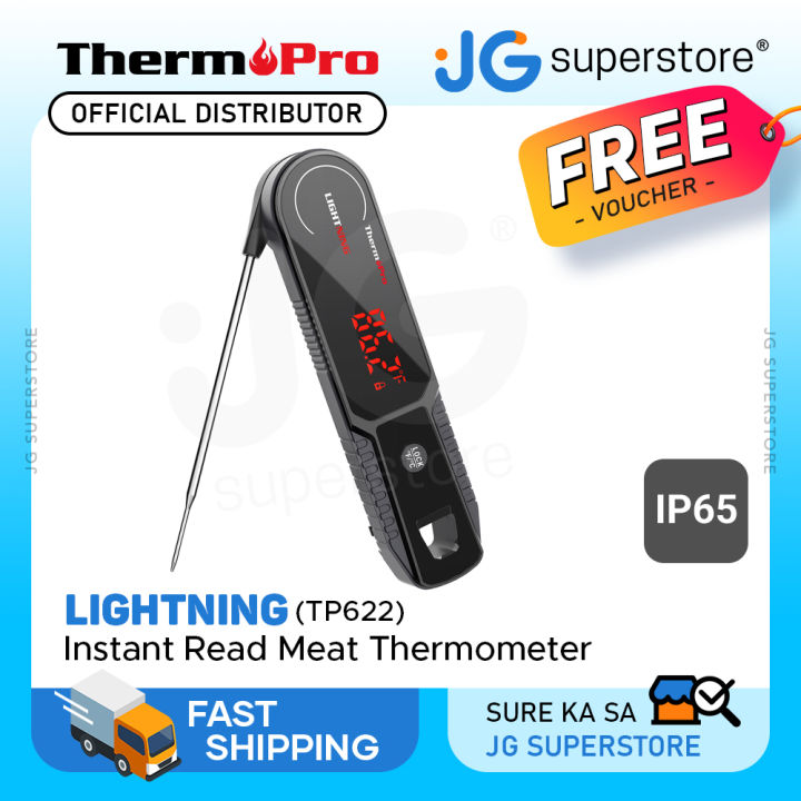 ThermoPro Lightning TP622 One-Second Instant Read Meat Thermometer with  Ambidextrous Display, IP65 Waterproof Rating and Magnetic Back Plate for  Home Cooking, JG Superstore