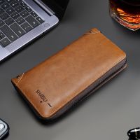 Genuine Leather Mens Wallet Clutch Bag Card Holder Long Wallets Double Zipper Large Capacity Vintage Male Purses Luxury Purse Wallets