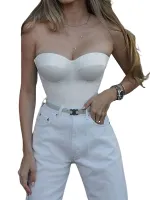 【LZ】☬☍  Espartilho tubo Tops das mulheres sem alças cor sólida desossada Bustier elástico Bandeau colheita Tops