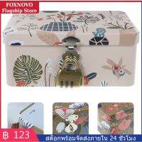 FOXNOVO กล่องเก็บของ Tinplate Desktop Sundries กล่องเก็บกล่องโลหะวินเทจพร้อมล็อค