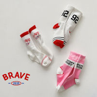 Childrens Socks 2023 Spring Color Matching Letters Cotton Socks For Boys And Girls Baby Comfortable Breathable Tube Socks 3 Pairs Of Tide