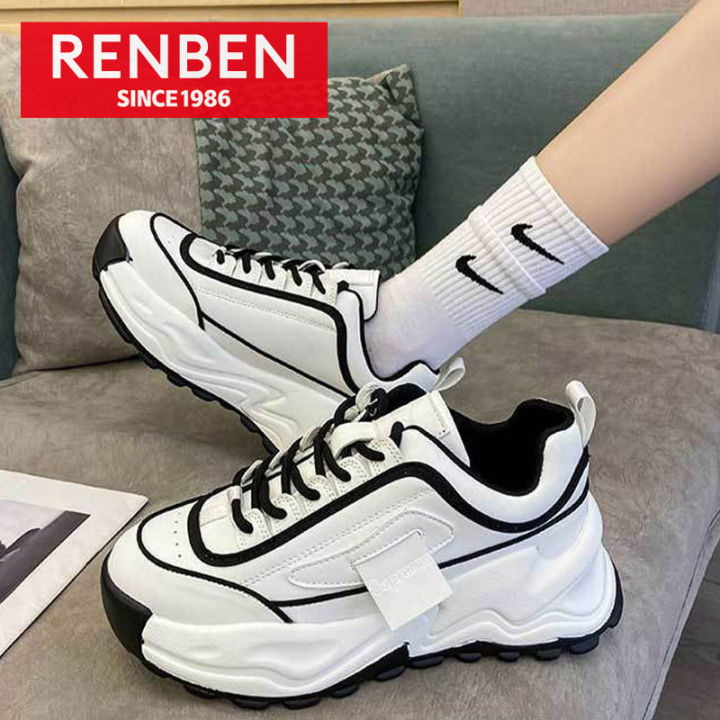 renben-รองเท้าส้นหนาสำหรับผู้หญิง-รองเท้าคุณพ่อใหม่รองเท้าลำลองสไตล์-ins-เพิ่มความสูงโชว์เท้ารองเท้าผ้าใบทุกแบบขนาดเล็ก