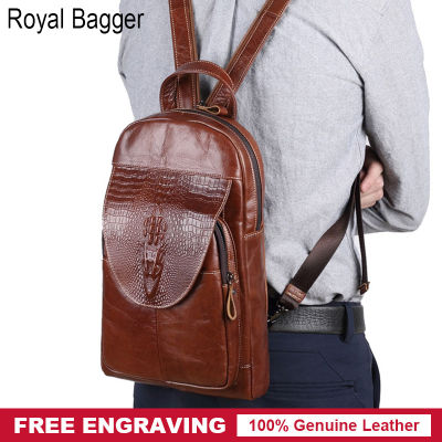 TOP☆Royal Bagger Backpack For Men Genuine Cow Leather New Travel Outdoor Fashion Sling Shoulder Bag Cool Business Casual Retro Handbag