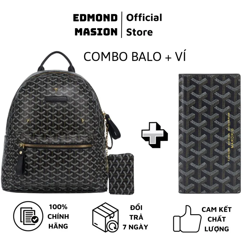 Combo Balo Ví Dài EDMOND MASION MONOGRAM tặng ví nhỏ và cardholder EDM size  M/L