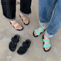 SUOJIALUN 2022 Summer Flat Heel Women Slipper Fashion Casual Soft Sole Outdoor Beach Slides Open Toe Slip On Flip Flop Shoes San