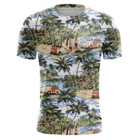 Men Hawaiian Vintage Beach Coconut Trees T Shirt 3D Print Casual Short Sleeve Loose Oversized Tshirts For Mens Top Clothing