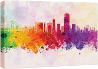 Framed Canvas ศิลปะพิมพ์บนผนัง Rainbow Watercolor Explosion ซานฟรานซิสโกสถาปัตยกรรม &amp; แผนที่เมืองศิลปะดิจิตอลสมจริงโมเดิร์นสวยงามสำหรับห้องนั่งเล่นสีสันสดใส32x48สำนักงานห้องนอน