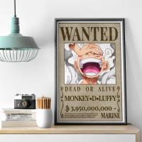 ลูฟี่ วันพีช ใบประกาศจับ LUFFY WANTED  POSTER โปสเตอร์อนิเมะ  WALL ART มีกรอบ กำหนดเอง โปสเตอร์ห้อง ANIME WALL DECOR ภาพวาดตกแต่ง