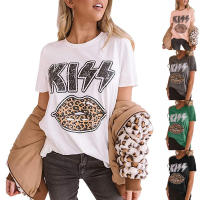 Kiss เสื้อยืดผู้หญิงผู้ชายแขนสั้น Tshirt ฤดูร้อนผู้หญิงใหม่พิมพ์เสือดาวรอบคอผู้หญิง Top