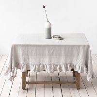 Corinada 100  Pure Linen Ruffles Table CoverNatural Fabric Flounce Tableclothfor Kitchen Dining Party Holiday Fishtail Tabletop Decor