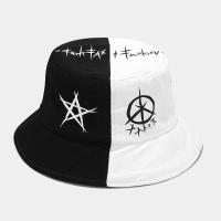 ☽▽ Topi Nelayan Black and White Graffiti Bucket Hat Hip Hop Cap Unisex Trucker hat Cotton Sunscreen Fisherman Hat