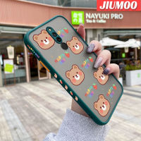 เคส JIUMOO สำหรับ Xiaomi Redmi Note 8 Note8 Pro Note 8T เคสแฟชั่นลายหมีสุขสันต์วันหมีมีน้ำค้างแข็งโปร่งใสแข็งขอบสี่เหลี่ยมด้านข้างปลอกซิลิโคนกล้องกันกระแทกเคสนิ่ม