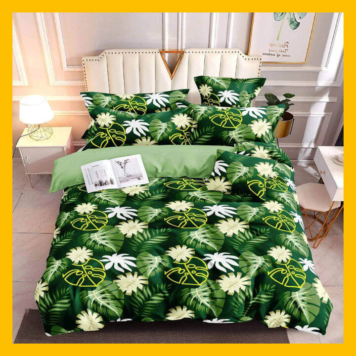 4in1 LEAF GREEN Canadian Fitted Bed Sheet 1 Bedsheet with 2