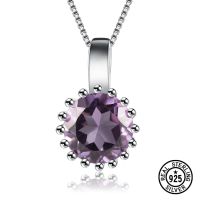 YEZOXA Genuine Amethyst 925 Sterling Silver Vintage Pendant Necklace For Women Without Chain