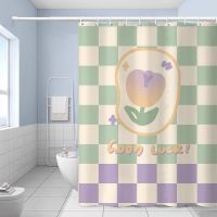 【Ready】? Tulip bathroom waterproof shower curtain living room curtain free punching rod toilet partition bathroom rain aggravated curtain