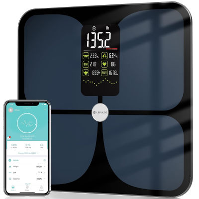 Body Fat Scale, Lepulse Large Display Scale for Body Weight, High Accurate Digital Bathroom Scale, BMI Smart Weight Scale with Body Fat Muscle Heart Rate, 15 Body Compositions with Trend