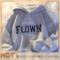 hanshi [2023 new HOT FASHION] lazlook เสื้อสเวตเตอร์พิมพ์ลายตัวอักษรสำหรับฤดูใบไม้ร่วงมีฮู้ดแขนยาวทรงหลวมลำลองแฟชั่นสำหรับผู้หญิง