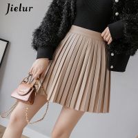 【CC】 Jielur Pleated Skirt Womens Fashion Skirts Female Streetwear Waist Pu Leather