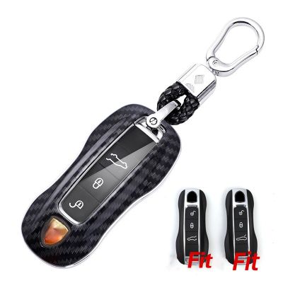 Car Key Case For Porsche Cayenne Key Cover Panamera 718 911 Taycan 2022 Carbon Fiber Car Key Chain Modification Accessories