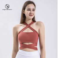 SUPERFLOWER Fashion Yoga Fitness Vest Cross Back Running Sweat Absorbing Shockproof Bra Top for Women gaTH