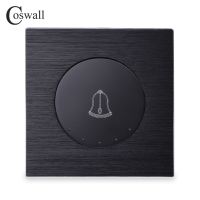 Coswall 1 Gang Doorbell Switch Push Button Wall Switch Knight Black / Silver Grey Aluminum Brushed Metal Panel R12 Series