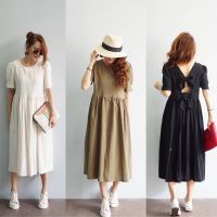 ชุดเดรสผ้าฝ้ายผสมลินิน minimal style dress SK0258