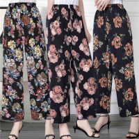 【มีไซส์ใหญ่】Plus Size XL-4XL Womens Elastic Summer Thin Ankle Pants Vintage Floral Printed Female Trousers