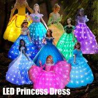 Disney Princess LED Light Up ชุดสำหรับสาวๆคอสเพลย์แช่แข็ง Elsa Aurora ฮาโลวีนเครื่องแต่งกาย Party Carnival ชุดราตรี