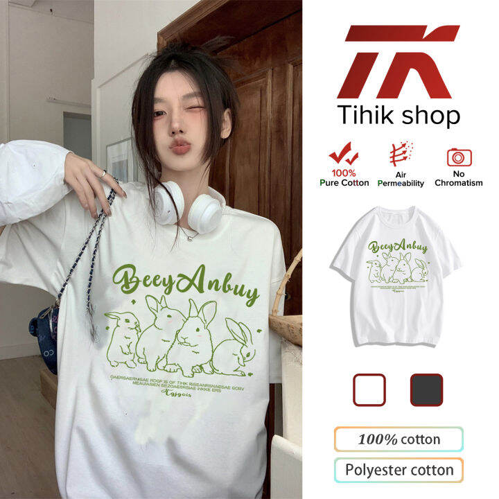 tihik-เสื้อยืดแขนเสื้อแขนสั้นคอกลมพิมพ์ลายการ์ตูนเกาหลีขนาดใหญ่สำหรับผู้หญิง