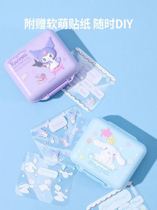 miniso-famous-product-sanrio-one-week-sub-package-box-kulomi-cinnamon-dog-diy-sticker-portable-seal-cute-byue