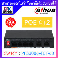 Dahua 6-Port 10/100Mbps Unmanaged Desktop Switch with 4 PoE Ports รุ่น DH-PFS3006-4ET-60 BY DKCOMPUTER