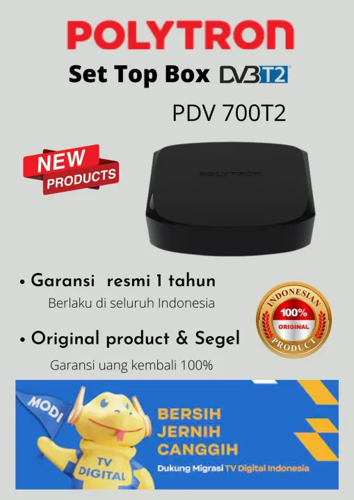 set top box POLYTRON PDV 700T2 stb tv digital DVB T2 original ,segel dan garansi resmi 1 tahun