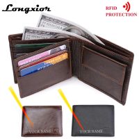 LONGXIOR Genuine Leather Men Wallet RFID Blocking Wallet Men Fashion Cow Leather Purse Identity Protection Mens Wallets MRF7