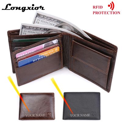 （Layor wallet）  LONGXIOR หนังแท้ผู้ชายกระเป๋าสตางค์ RFID ปิดกั้นกระเป๋าสตางค์ผู้ชายแฟชั่นกระเป๋าหนังวัวป้องกันเอกลักษณ์ผู้ชาย39; S กระเป๋าสตางค์ MRF7