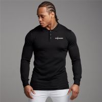 CODpz119nb 2020 New Spring Fashion Mens Printed Long Sleeve Polo Shirts Stand Collar Male Solid Polo ShirtMale Bodybuilding Sports Shirt