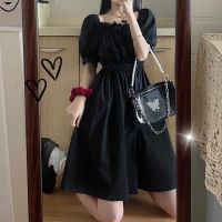 ◈✻▦ Dress Womens French Style Temperament Square-collar Skirt Show Thin Bubble Sleeve Sweet Midi Dress