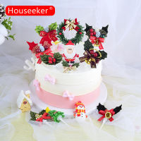 Houseeker ที่ตกแต่งเค้กคริสต์มาส X-Mas อุปกรณ์ตกแต่งหน้าเค้กต้นคริสต์มาสอุปกรณ์งานปาร์ตี้เค้กขนมหวาน