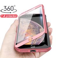 For iPhone SE 2020 11 Pro Max XS Max XS XR X 8 7 6S 6 Plus Case with Free Tempered Glass Screen Protector, 360 Degree Full Body Coverage Protection Hard Plastic 3 in 1 Protective Phone Casing Cover Good Quality Ready Stock