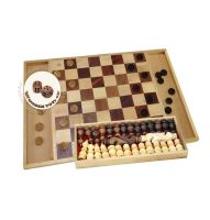 Woodentoys4u กระดานหมากฮอส พร้อมตัวหมากรุกฝรั่ง / Draught Board with Chess Pieces Size XL