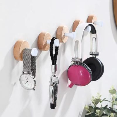 【YF】 Punching-free Wood Hooks Wall Decor Storage Hook Behind-door Keys Coat Holder Clothes Hanger Organizer