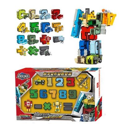 With Box Assemble Number Robots Transformation Blocks Action Figure Car Dinosaur Model Deformation Digit Letters Alphabet Toys
