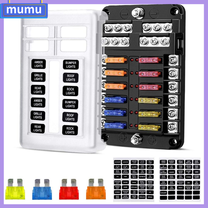 MUMU Power Distribution 12 Way Blade Fuse Box Universal 12V 32V Bus Bar ...