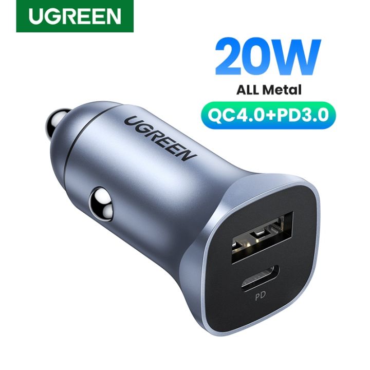 ugreen-20w-pd-car-charger-quick-charge-qc4-0-3-0-usb-charger-for-xiaomi-type-c-fast-charging-for-iphone-14-13-12-11-car-charger