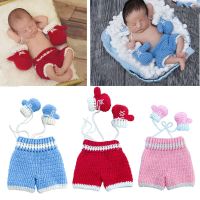 Newborn Baby Photo Photography Prop Costume Boxing Gloves Shorts Crochet Knit Clothes boxer Boxing gloves and pants Set Sets  Packs