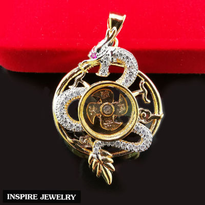 Inspire Jewelry ,จี้กังหัน มังกรตาทับทิม ประดับเพชรCZ งานจิวเวลลี่ ตัวเรือนหุ้มทองแท้ 24K สวยหรู สง่างาม